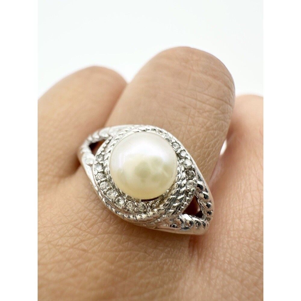 925 Sterling Silver Freshwater Pearl Classic Ring Size 8